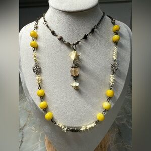Chic Yellow and Cream Beaded Necklace